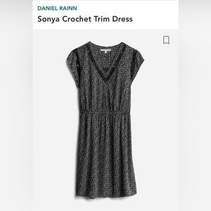 black dress with small white dots & crochet detail trim, S